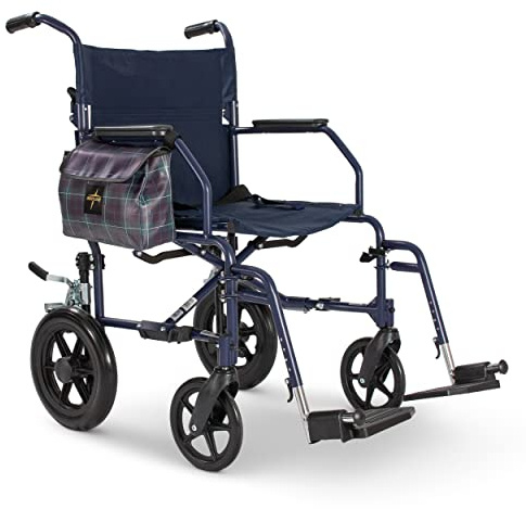 Medline Foldable Transport Chair w/Microban for Seniors, Post Surgery, and Elderly, 300 lb Weight Capacity, 19 Seat, Navy