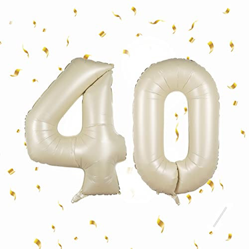 Palloncini Compleanno 40 Anni Beige - Decorazioni per Uomo e Donna - Pallone Numero Gonfiabile in Foil 40 Pollici