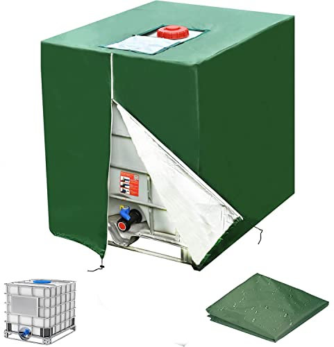 Cubierta Contenedor IBC, Deposito Agua Lluvia, Lona Cubierta Protectora,Funda Deposito 1000 litros con Velcro y Cremallera Impermeable Anti UV Paño Polyester Cubierta(120 x 100 x 116 cm),Verde