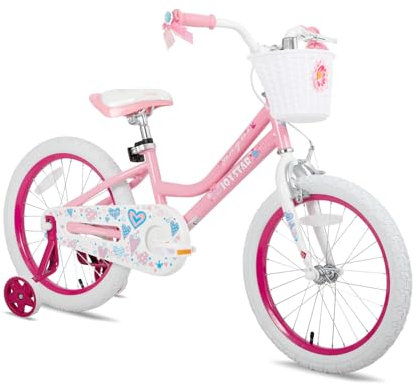JOYSTAR 18 Zoll Kinderfahrrad für 6-9 Jahre alte Mädchen, 18 Zoll Mädchenfahrrad mit Stützrädern und Korb,Hellrosa