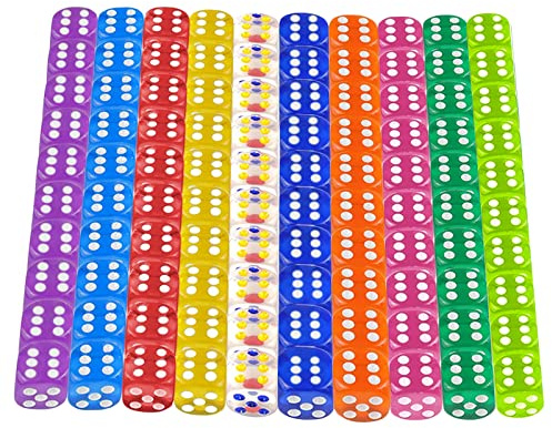 100 st. tärningsset, tärningar färgglada 12 mm, liten genomskinlig cirkelformad kub set som är robust och hållbar, kan användas för tärningsspel partyaktiviteter kasino-teman etc