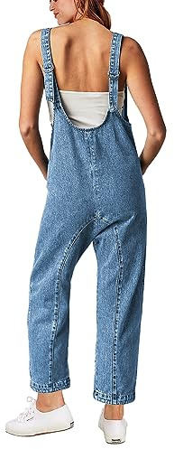 GREAIDEA High Roller Denim Jumpsuits for Women Casual Sleeveless Loose Baggy Overalls Jeans Pants Jumpers with Pockets