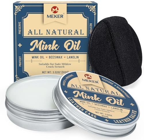MEKER olio di visone, olio di visone per stivali in pelle, balsamo in pelle naturale con spugna, 3.52oz