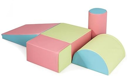 LIFEZEAL Set med 6 former av mjuka klättringslekar för barn stor storlek med rutschkana (rosa)