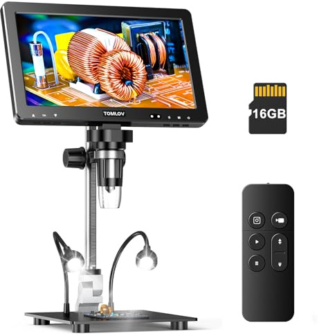 TOMLOV DM9 Max Digital Microscope: 20MP 10.1 1500X HD IPS HDMI Coin Microscope Magnifier for Error Coins with Screen, LCD Soldering Microscopes for Adults, 10 LED Lights, PC/TV Compatible, 64GB