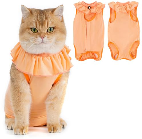 Avont Katzenbody nach OP Erholungsanzug Kleidung Modal Recovery Kastration Spay Entwöhnung Leckschutz Suit für Katze, Bauchwunden oder Hautkrankheiten-L-Apricot