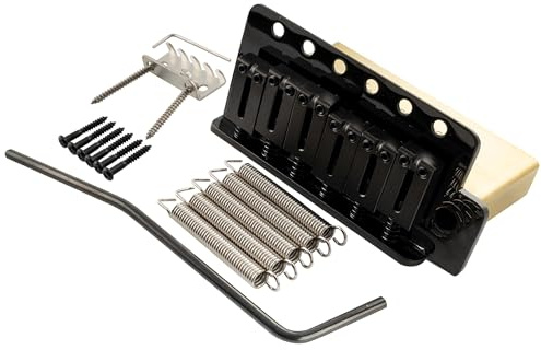Musiclily Ultra 52,5mm Standard 6-Punkt ST Tremolo Bridge Steg mit Moderne Messing Saitenreiter 36mm Messingblock für Strat Style E-Gitarre, Schwarz