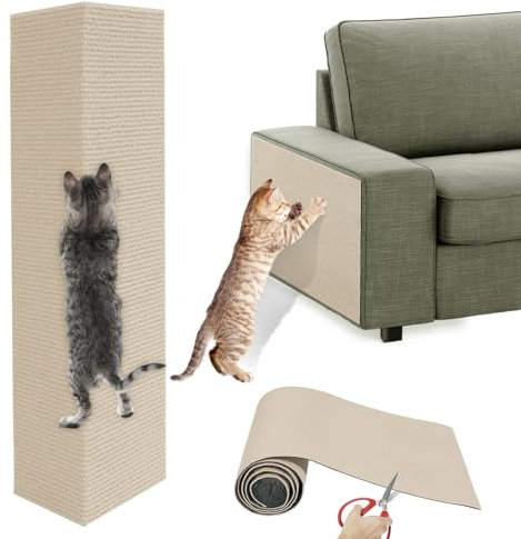 Lewondr Alfombra Rascadora para Gatos 40x200cm, Alfombrilla para Rascar Autoadhesiva, Tapete Recortable de Reemplazo DIY para Árbol para Gatos Protector de Muebles Sofá Antiarañazos, Caqui