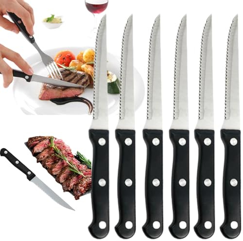 BAOSROY Coltelli da Bistecca,6pcs Coltello da Bistecca Set,Coltelli Bistecca Acciaio Inox,Coltelli Bistecca Seghettato,Coltelli da Tavola,Posate da Bistecca da Cucina,Steak Knives Set for Home Party