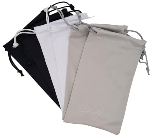 Ed Hicks 6 PCS Étui à Lunettes Souple Microfibre, Pochettes Souples en Microfibre pour Lunettes de Soleil, Organiseurs Pochette pour Écouteurs, Câbles — 2 Noir, 2 blanc, 2 gris.