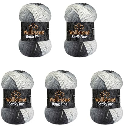 Wollbiene Batik Fine 5 ovillos de 100 g, 500 gramos, lana con degradado multicolor, multicolor (5000 g, 5000 g, negro, gris blanco)