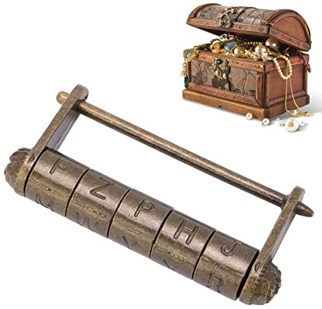 Antique Combination Padlock, Zinc Alloy Antique English Words Combination Lock, Vintage Password Lock for Wooden Jewelry Gift Wine Tool Boxes