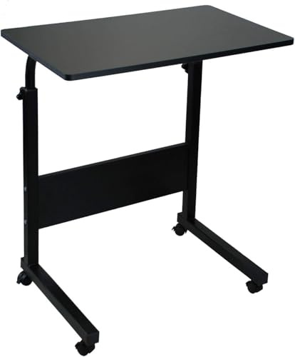 Sanjianke-fs Height Adjustable Mobile Workstation Laptop Overbed Table with Metal Frame & Rolling Castors - 40x60-(67-80) cm (Black)