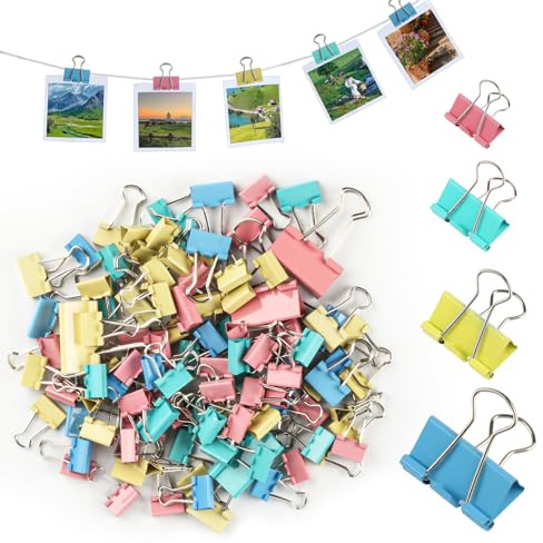 125 Pz Clip per Raccoglitori, Graffette Ufficio, 15/19/25/32 mm Pinces à Documents, Pinces à Papier, Clip Fermacarte Fermagli Pieghevoli Forniture per Ufficio Appunti Carta