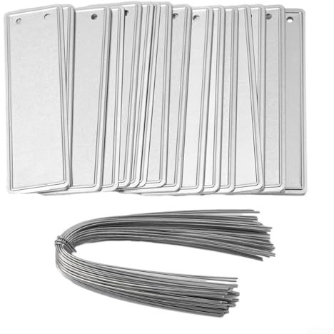 Lot de 50 étiquettes d'arbre en aluminium avec fil métallique, étiquettes de plantes en aluminium, marqueurs double face pour plantes d'extérieur, marqueurs de plantes, étiquettes d'arbre