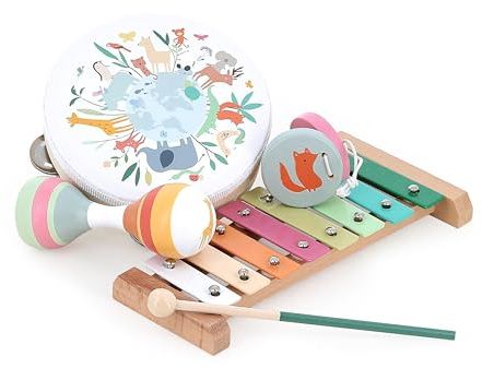 VILAC - Set de Musique Les Animaux du Monde - Sarah Betz - Jouet Musicale - Jeux d'Eveil pour Enfant en Bois - Jouet pour Enfant Dès 3 Ans - 7114, Plusieurs Couleurs