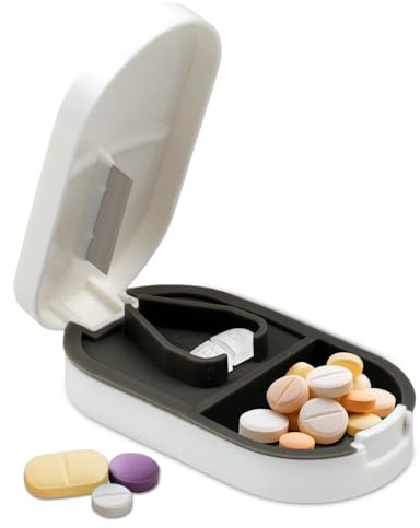 Zoolinn Pill Cutter & Splitter & Organizer – Accurately Cuts, Stores Pills with Detachable V-Shaped Silicone Slot, Portable & Easy to Clean