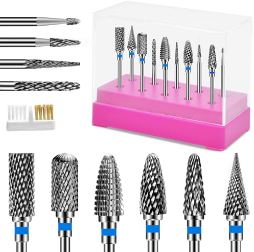 CGBE 10 Punte Fresa Unghie: 3/32 Pollici Punta Fresa Rimozione Gel - Professionale Punta da Trapano per Unghie con Manicure Portapunte - per Rimozione Cuticola Gel Acrilico - per Manicure Pedicure