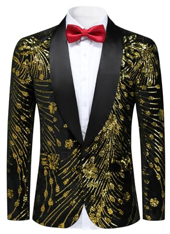 YFFUSHI Blazer Homme à Paillettes Slim Fit Veste de Smoking Mariage Soirée | Col châle en satin, 1 Bouton, Velours, Scintillante, Élégant, Luxueux, pour Gala Carnaval