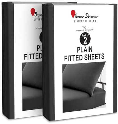 GC GAVENO CAVAILIA 2 Pack Fitted Sheet Double - Deep Pocket 25cm - Microfiber Bed Sheet (137x193 cm) - Wrinkle & Fade Resistant - Elastic Corners - Breathable & Easycare Bottom Sheet - Black