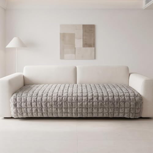 Thick Rabbit Plush Sofa Covers 1/2/3 Seater, Universal Washable Couch Protector, Non-Slip Silicone Particles, L Shape Super Soft Faux Fur Sofa Slipcovers for Kids, Dog, Cat(70 x 150cm, Seater Cover)