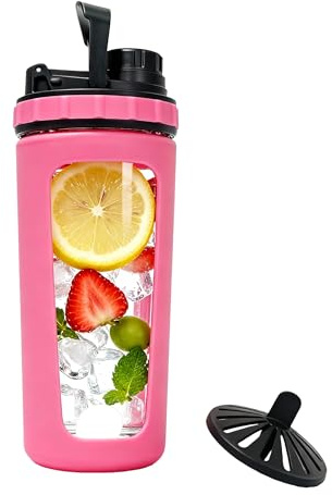 Glass Shaker Cup Odorless BPA Free– Glass Shaker Bottle for Protein 26oz Durable Borosilicate Glass, Leak-Proof & BPA-Free – Ideal for Creamy Protein Shakes, Smoothies & Workout Drinks (Pink)