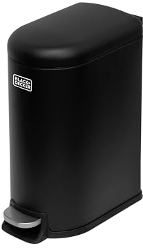 BLACK+DECKER BXBN61529E 10 Litre Slimline Pedal Bin with Soft Close Lid, Bathroom & Kitchen Bin for Indoor Waste Recycling, 39 x 19 x 32.5cm, Black