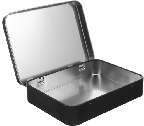 JOINPAYA Caja Rectangular de Hojalata Negra con Tapa Integrada Caja Pequeña para Almacenamiento de Cerillas y Dulces Contenedor Compacto y Resistente para Uso Exterior y Eventos