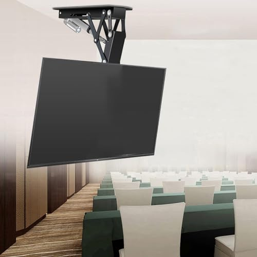 Motorized Ceiling TV Mount - Tilted Folding Bracket for 32-70 Inch Flat and Curved Screens, Adjustable Motorized Stand for Home Entertainment