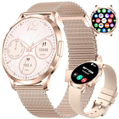 HIRREO Montre Connectée Femme 7,9mm Ultrafin 1,32 AMOLED Appel Bluetooth Elegant Smartwatch pour Android iOS Or Rose Acier Sport Fitness Tracker,Fréquence Cardiaque,Moniteur de Sommeil,Podomètre