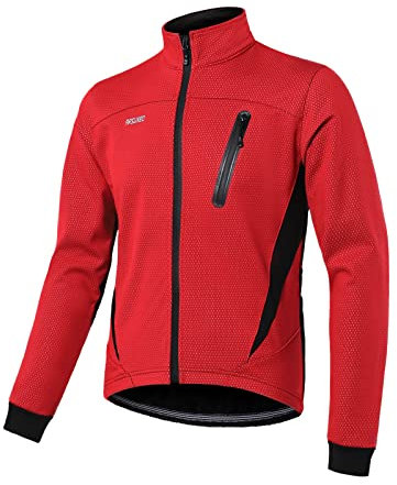 ARSUXEO Radjacke Herren Winter Thermal MTB Bike Jacke Softshell Mantel für Wasser- und Winddicht 16H Rot XXL