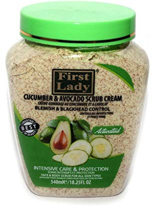 First Lady Cucumber & Avocado Face & Body Scrub 540ml – Exfoliating Body & Facial Scrub for Smooth, Soft & Radiant Skin – Deep Cleansing Moisturising Skin Polish with Cucumber & Avocado Extracts