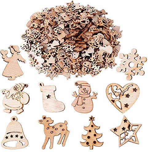 BUONDAC 200 STK Kleine Anhänger Holz Deko für Weihnachten Geschenke DIY Handwerk Basteln Bonboniere Geschenkbox Adventskalender Säckchen Weihnachtskalender Box usw. Dekohänger