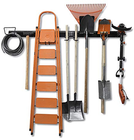 Wallmaster Support mural de rangement, 15 crochets pour outils, outils de jardin, râteaux, pelles, balais, éléments de tondeuse, charge maximale 190 kg