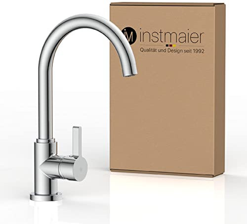 Instmaier K3 Robinet de Cuisine Basse Pression | Robinet d'Évier avec Bec Haut et Chauffe-Eau | Mitigeur Monocommande Orientable à 360° | Fini Chrome