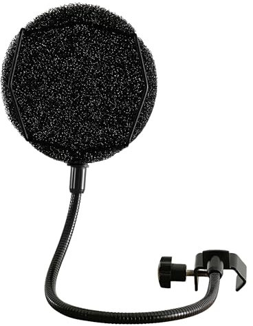 Melon Audio Pop Filter for Microphone - Sponge Layered Pop Wind Screen with Enhanced Flexible 360° Gooseneck Clip Metal Arm (includes Extra Filter)