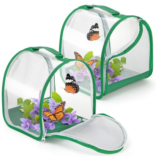 ZOOFOX 2 Pack Monarch Butterfly Habitat, 8 Small Collapsible Insect Mesh Cage Terrarium Pop-up