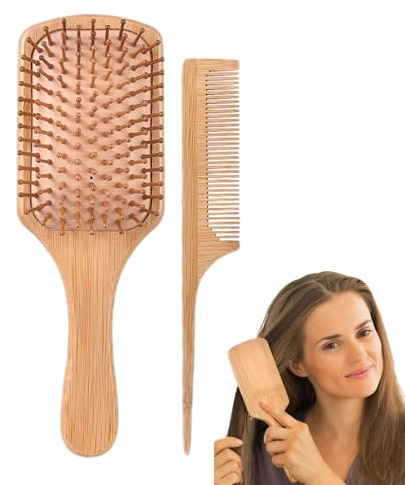 Juego de cepillo y peine para el cabello, juego de peine de paleta natural, juego de cepillos para desenredar el cabello fino, grueso y rizado, cepillo de masaje para el cuero cabelludo para peinar el