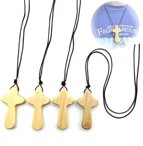 CHENNAN 4 Pezzi Crocifisso di Legno Mini Croce, Collana in Legno Fatta a Mano con Croce Pendente, croce tau per la Preghiera, Realizzata a mano, ideale per preghiera cristiana (Colore legno)