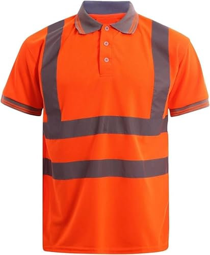 AAIF RETAILS® Men Women's Hi Vis Viz Visibility T-Shirt Unisex Crew Neck Short Sleeve Stripes T-Shirt Polyester Top Round Neck Kids Casual Crewneck Summer Wears Orange Large