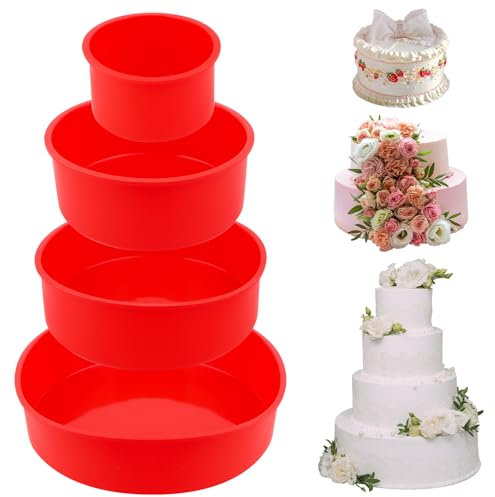 TNOMSNO 4PCS Stampo Torta Silicone, Stampi Silicone Dolci di Stampi in Silicone per Dolci Grande Stampo per Torte Silicone, Stampi In Silicone per Torta a Strati, Torta Al Formaggio(4+6+8+10inch)