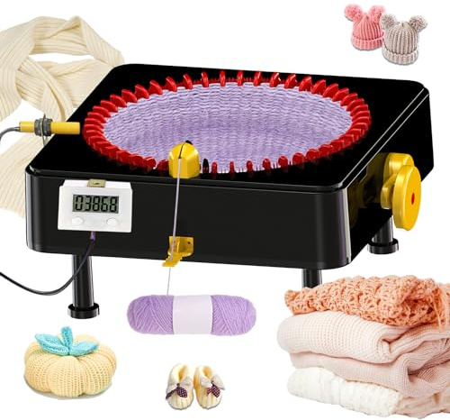 Machine à tricoter JAMIT à 48 aiguilles avec compteur numérique externe, machines à tricoter à manivelle pour adultes, machine à tricoter pour chapeau, écharpe, chaussette à faire soi-même (fonction