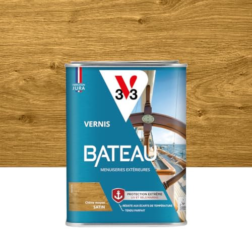 V33 Vernis bois extérieur Chêne moyen satin - Vernis bateau - Protection extrême UV et sels marins - Résistance aux écarts de températures - Ecolabel - 1L