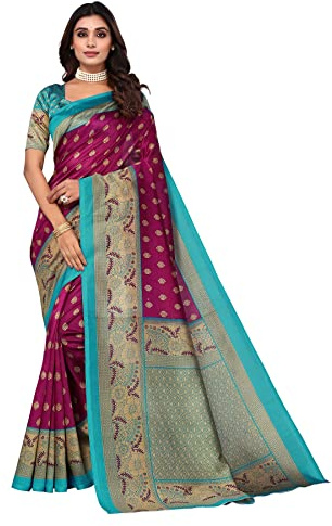 TRAFAART Sari De Seda Con Estampado Tradicional Indio Morado Con Pieza De Blusa - Selena Purple