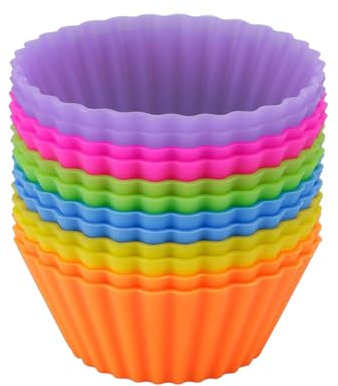 Mujiluxe Stampi per Muffin in Silicone, Confezione da 12 Stampi da Forno in Silicone per Budino di Torta Stampi per Muffin Riutilizzabili con Crema al Burro 6 Colori