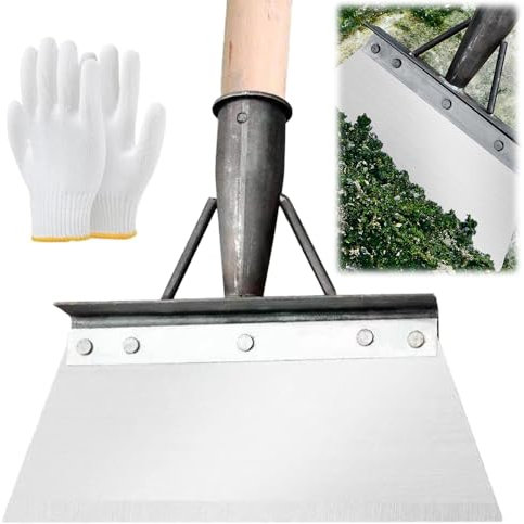 HIULLEN Multifunktionale Reinigungsschaufel, Moosentferner-Werkzeug, 21 cm Manganstahl-Reinigungsschaufel, Unkrautreinigung, flache Schaufel mit 1 Paar Handschuhen, Terrassen-Gartenschaber (Griff