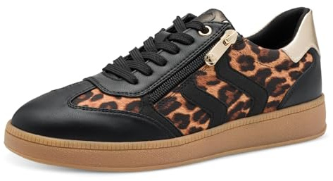 Marco Tozzi Baskets Plates avec Lacets pour Femme Loisirs, Noir/léopard, 41 EU
