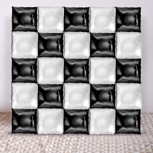 25pcs Square Foil Balloons, Double Sided Square Balloons Wedding Balloons Wall Balloons Backdrop Balloons Tunnel Arch Decoration for Anniversary Birthday Party (Black, White)