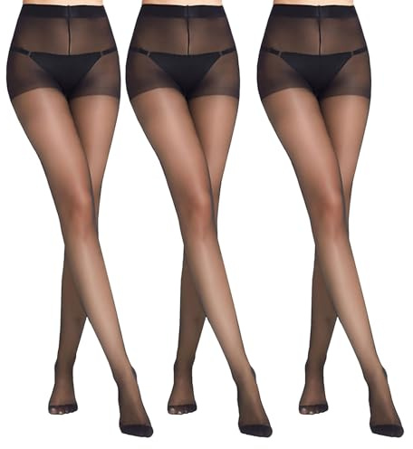 GWAWG Lot de collants pour femme transparents taille Indéchirable collants taille confortable avec maintien collant (FR/ES, Alpha/lettres, M, L, Taille normale, Taille normale, Noir)