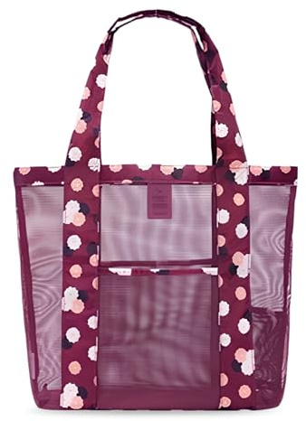 Disnace Große Netz Strandtasche, Familien-Strandtaschen, Faltbare Handtaschen Strandtasche Einkaufstasche, Aufbewahrungstasche für Familienurlaub Schwimmbad Einkaufen und Reiseutensilien (Wein Rot)